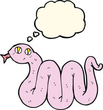 Bir insan tarafından çizilmiş düşünce baloncuklu komik çizgi film yılanı.