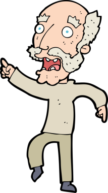 Çizgi film bir insan tarafından çizilmiş korkmuş yaşlı bir adam.