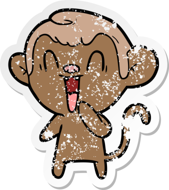 Bir insan tarafından çizilmiş gülen maymunun sıkıntılı çıkartması.