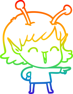 Gökkuşağı gradyan çizgi çizimi bir insan tarafından çizilmiş uzaylı bir kızın gülüşü.