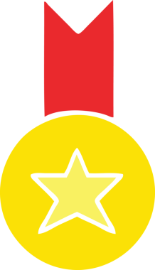 Bir insan tarafından çizilmiş altın madalyanın düz renkli retro karikatürü