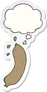 İnsan tarafından çizilmiş bir çıkartma olarak düşünce baloncuklu çizgi film sosisi.