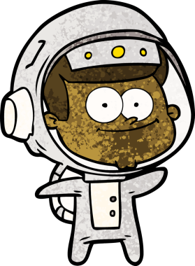 Bir insan tarafından çizilmiş mutlu astronot çizgi filmi.