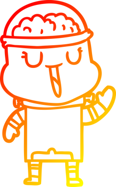 Bir insan tarafından çizilen mutlu çizgi film robotunun sıcak gradyan çizimi