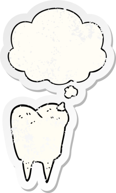 Düşünce baloncuklu çizgi film dişleri insan tarafından çizilmiş yıpranmış bir çıkartma gibi.