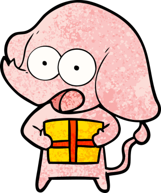 Bir insan tarafından çizilmiş noel hediyeli şirin bir fil.