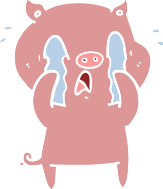 Ağlayan domuz düz renkli çizgi film bir insan tarafından çizildi.