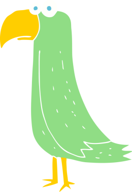 Bir insan tarafından çizilmiş papağanın düz renk çizimi