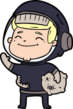 Bir insan tarafından çizilmiş mutlu astronot çizgi filmi.