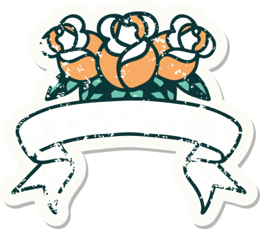 Bir insan tarafından çizilmiş bir buket çiçeğin bayrağını taşıyan eski bir etiket.