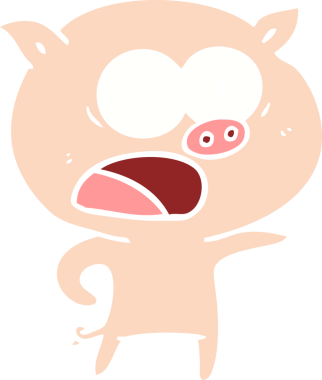 Bir insan tarafından çizilmiş düz renkli çizgi film domuzu.