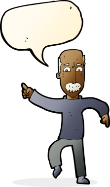 Bir insan tarafından çizilmiş konuşma balonlu kızgın yaşlı adam çizgi filmi.