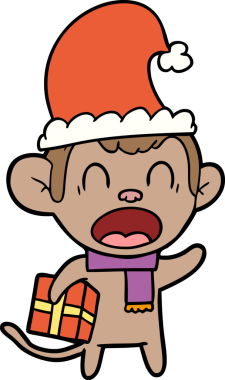 Bağıran maymun bir insan tarafından çizilmiş Noel hediyesini taşıyor.