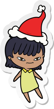 Bir insan tarafından çizilmiş Noel Baba şapkası takan bir kadının el yazısı.