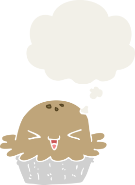 Düşünce baloncuğu insan tarafından çizilmiş şirin bir çizgi film pastası.