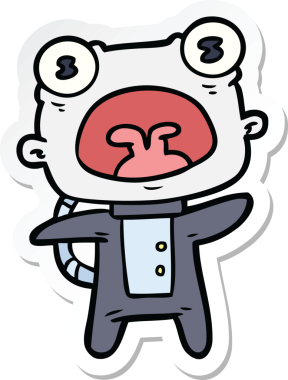 Bir insan tarafından çizilmiş garip uzaylı çizgi filminin çıkartması.