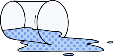 Bir insan tarafından çizilmiş dökülmüş bir bardağın el çizimi karikatürü