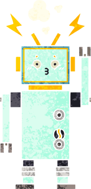 Bir insan tarafından çizilmiş bir robotun retro çizim tarzı karikatürü