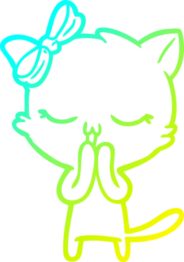 Bir insan tarafından kafasında yay olan çizgi film kedisinin soğuk gradyan çizimi