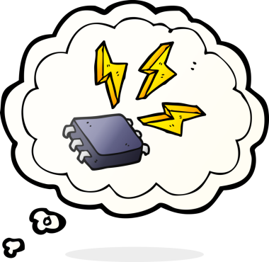 Bir insan tarafından çizilmiş serbest çizim düşünce balonu karikatürü bilgisayar çipi