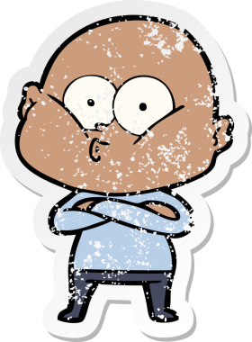 Bir insan tarafından çizilmiş kel bir adamın sıkıntılı çıkartması.