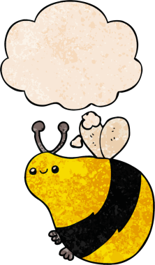 Bir insan tarafından çizilmiş grunge desenli düşünce baloncuğu olan çizgi film arısı.