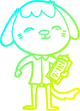 Bir insan tarafından çizilmiş mutlu bir ofis çalışanı köpeğinin soğuk gradyan çizimi.