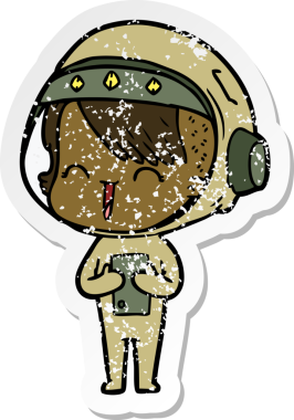 Bir insan tarafından çizilmiş mutlu bir uzay kızının sıkıntılı çıkartması.