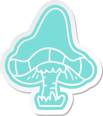 Bir insan tarafından çizilmiş tek bir mantarın karikatür çıkartması.