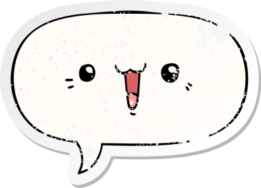 Mutlu karikatür yüzü, bir insan tarafından çizilmiş sıkıntılı eski bir çıkartma.