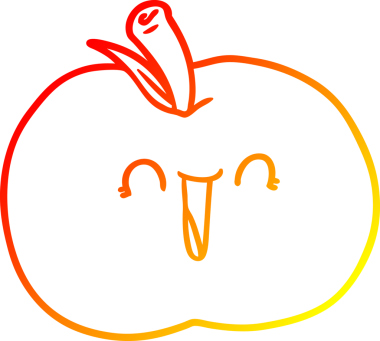 Bir insan tarafından çizilmiş gülen elmanın sıcak çizgi çizimi