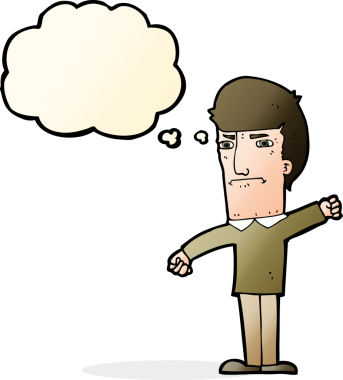 Bir insan tarafından çizilmiş düşünce baloncuğu olan kızgın bir adam.