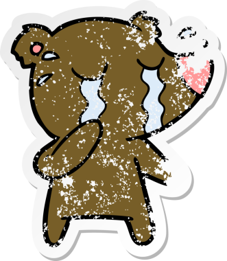 Bir insan tarafından çizilmiş ağlayan bir ayının sıkıntılı çıkartması.