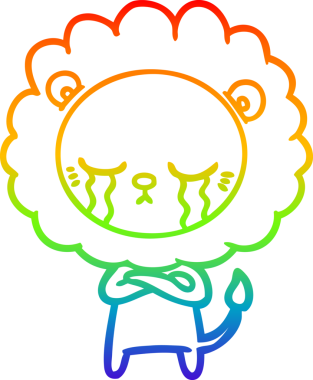 Gökkuşağı gradyan çizgisi bir insan tarafından çizilmiş ağlayan bir aslanın çizimi