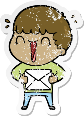 Bir insanın çizdiği mektupla gülen bir karikatürcünün sıkıntılı çıkartması.