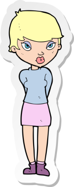 Bir insan tarafından çizilmiş utangaç bir kadının çıkartması.