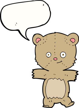 Bir insan tarafından çizilmiş konuşma balonlu oyuncak ayı.