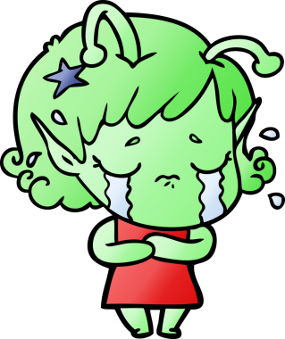 Bir insan tarafından çizilmiş ağlayan uzaylı kız çizgi filmi.