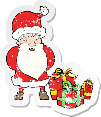 Bir insanın çizdiği Noel Baba çizgi filminin gerilimli retro çıkartması.