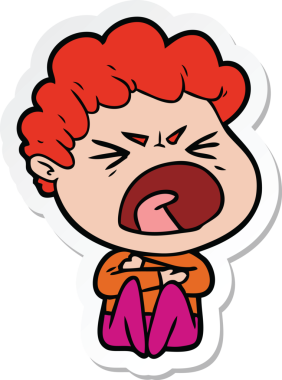 Bir insan tarafından çizilmiş öfkeli bir adamın karikatür çıkartması.