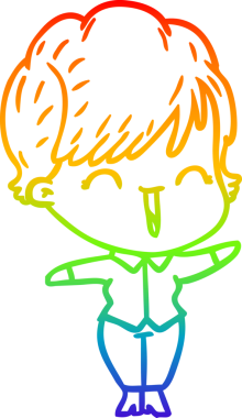 Gökkuşağı gradyan çizgi çizimi bir insan tarafından çizilmiş gülen bir kadın.