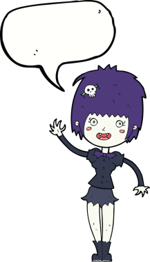 Bir insan tarafından çizilmiş konuşma balonlu vampir kız çizgi filmi.