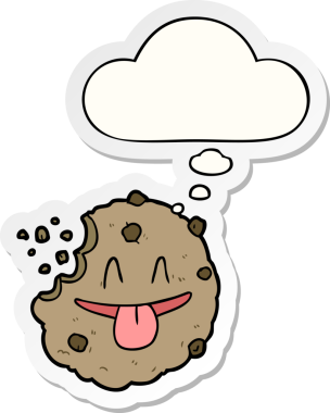 İnsan tarafından çizilmiş bir çıkartma olarak düşünce baloncuklu çizgi film kurabiyesi.