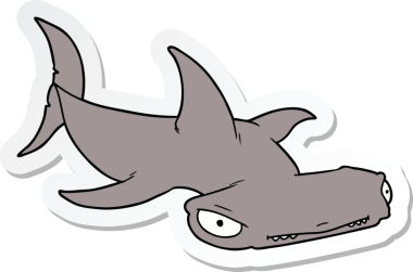 Bir insan tarafından çizilmiş karikatür çekiç başlı köpekbalığı etiketi.