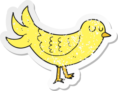 Bir insan tarafından çizilmiş karikatür kuşunun gerilmiş çıkartması.