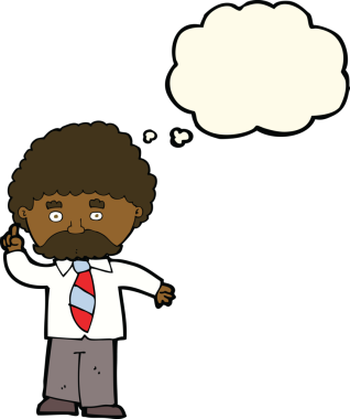 Bir insan tarafından çizilmiş düşünce baloncuklu çizgi film öğretmeni.