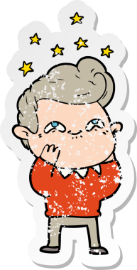 Bir insan tarafından çizilmiş heyecanlı bir karikatür çıkartması.