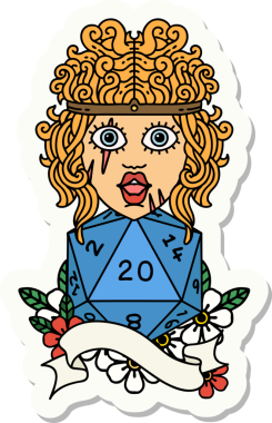 Bir insan tarafından çizilmiş doğal 20 zarlı bir insan barbarının çıkartması.