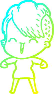 Bir insan tarafından çizilmiş, mutlu bir hipster kız çizgi filmi.