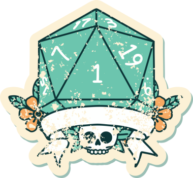 Retro Dövme Biçimi Doğal Bir d20 zar bir insan tarafından çizildi